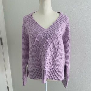 Maeve Lavender V-Neck Cable Knit Sweater Size Small